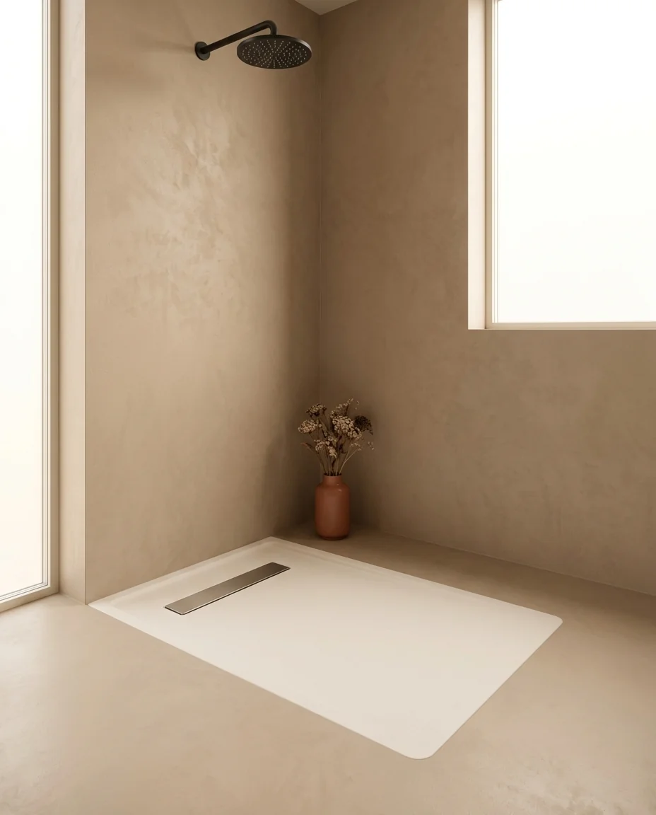 douchevloer plano in linen, ochtend