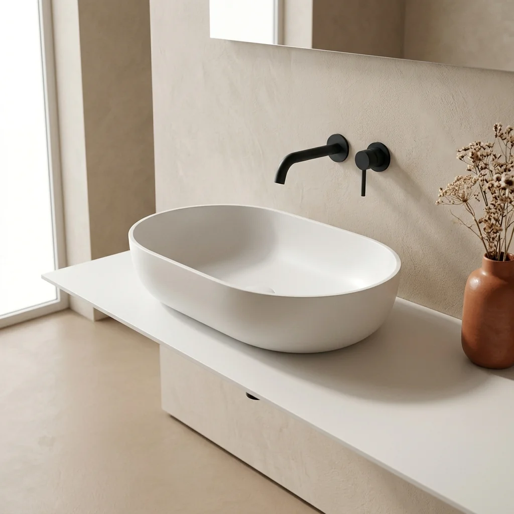 detail van een gegoten solid surface kom
