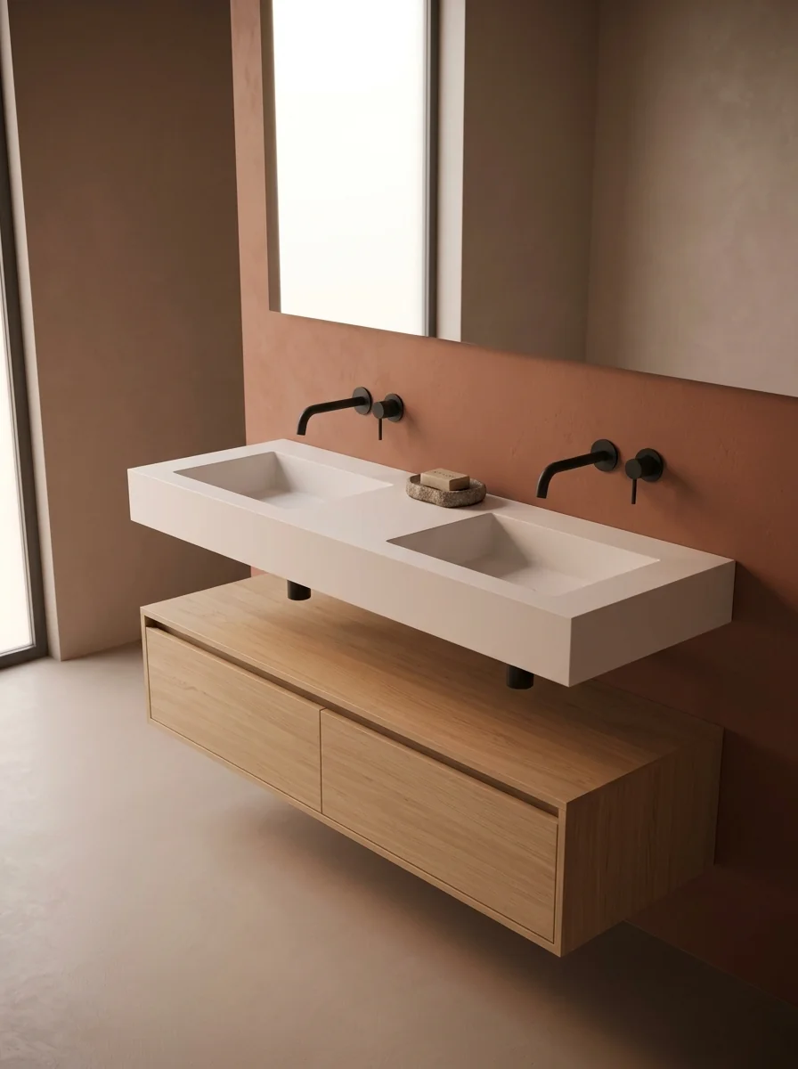 wastafel duo in cinnamon, schemering