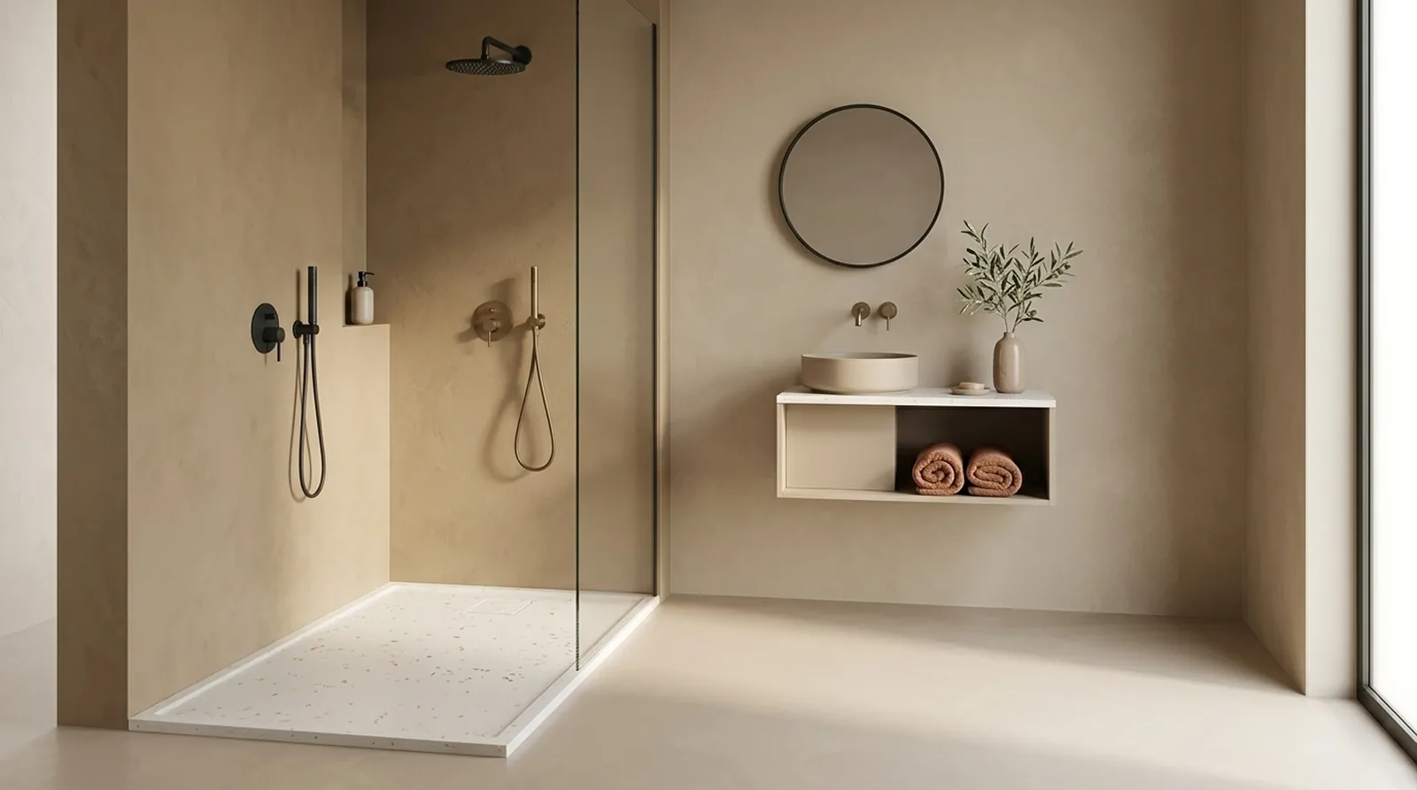douchevloer plano in mother of pearl, schemering