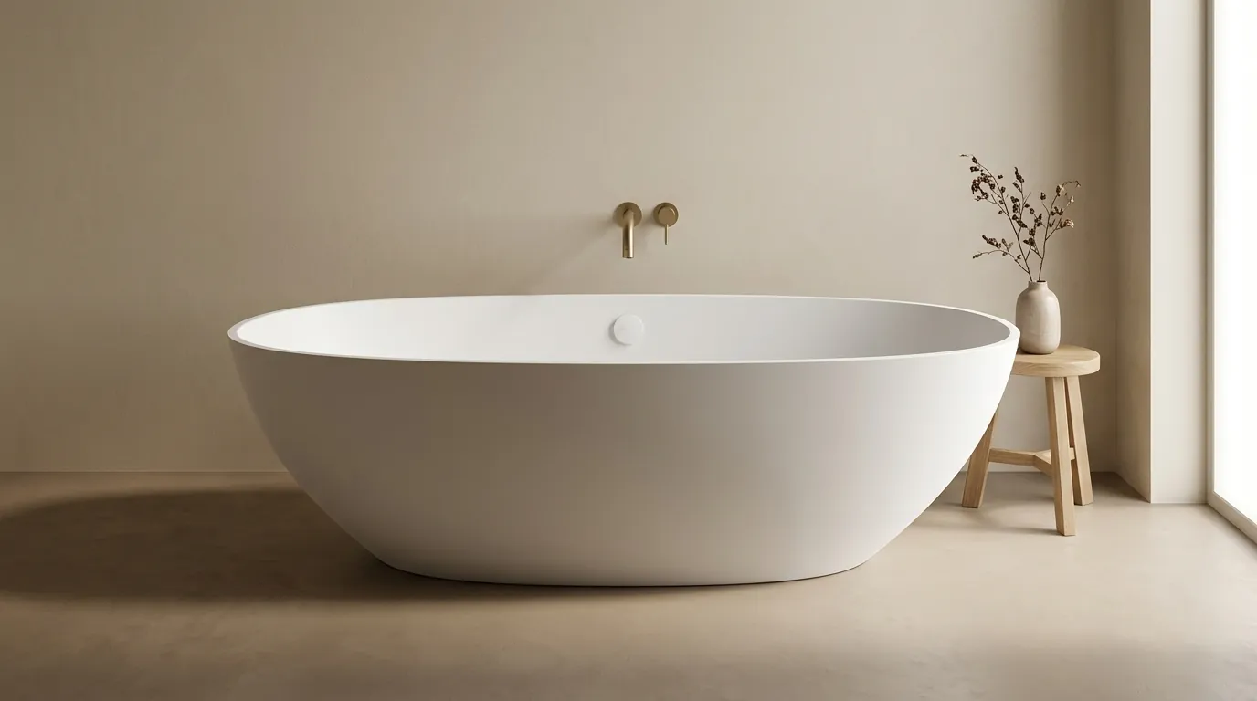 een vrijstaand bad in solid surface